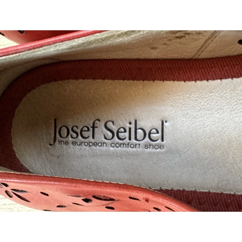 Josef Seibel Red Floral Flats Leather Comfort Shoes Women's Sz 5.5 / 36